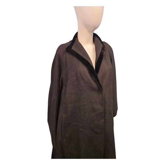 Black Wool Dress Coat Vintage 80's Womens Size Large Bow in Back - Picture 3 of 10